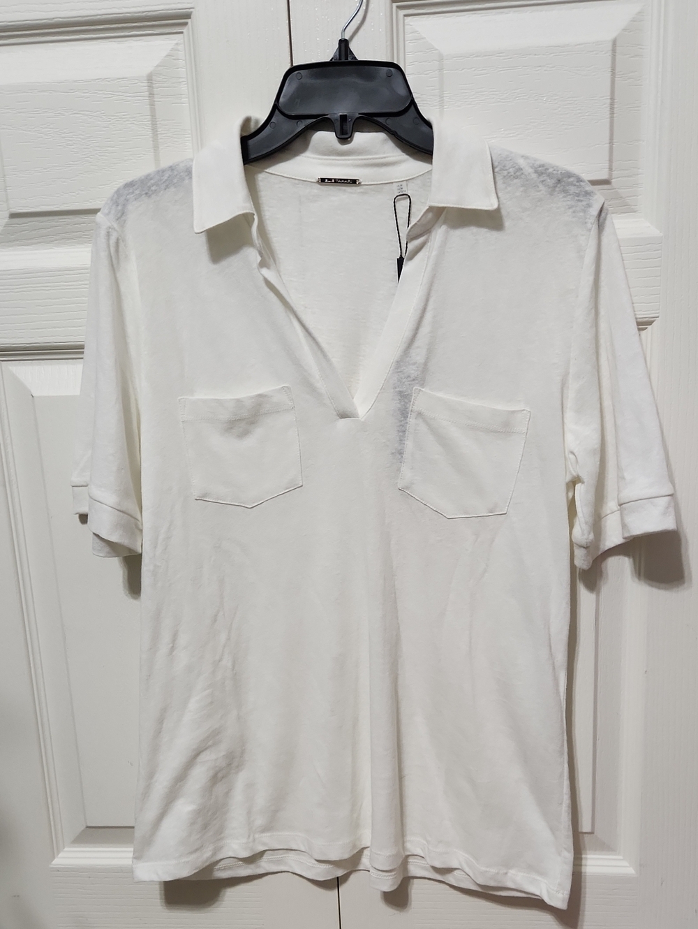 NWT Elie Tahari Linen Blend Johnny Collar Knit Top.  Size M